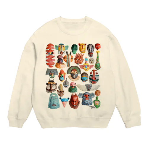 お面いっぱいいっぱい Crew Neck Sweatshirt