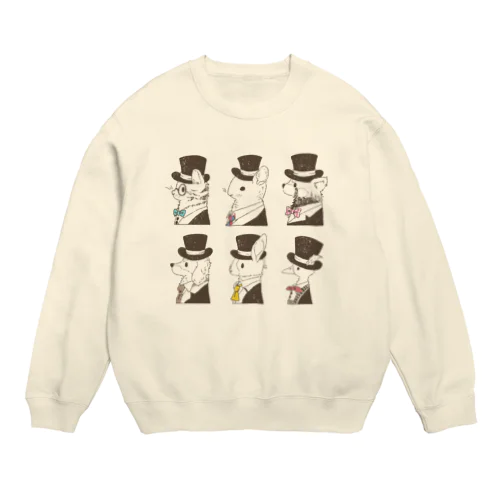 シルクハットをかぶった動物たち Crew Neck Sweatshirt