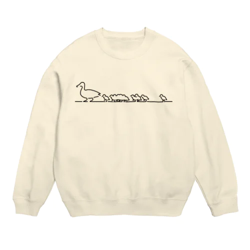 歩くカルガモの親子 黒線 Crew Neck Sweatshirt