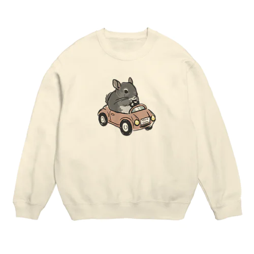 車に乗るチンチラ Crew Neck Sweatshirt