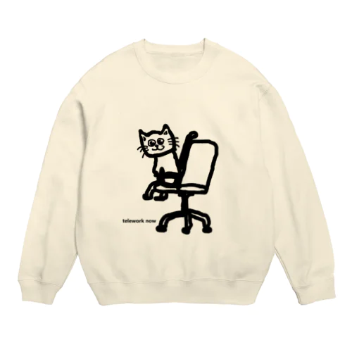 テレワークNOWねこ Crew Neck Sweatshirt