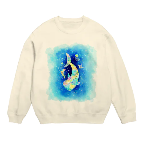 揺蕩うジンベエザメ・虹色モザイク Crew Neck Sweatshirt