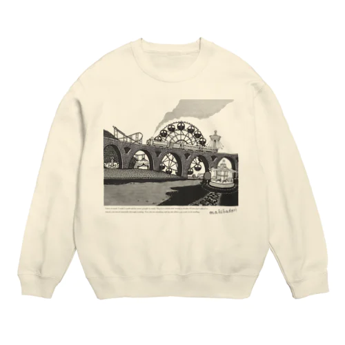 蒸気機関車と遊園地（モノクロ） Crew Neck Sweatshirt