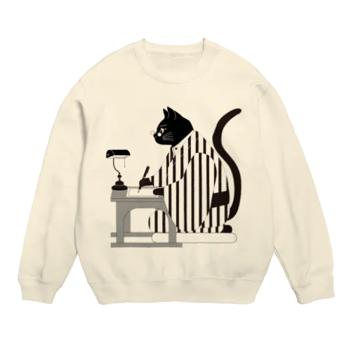 文豪猫 黒 Crew Neck Sweatshirt