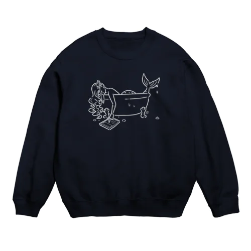 浴室でタブレットを使う人魚【しろ】 Crew Neck Sweatshirt