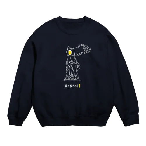 彫刻 × BEER（サモトラケのニケ）白線画 Crew Neck Sweatshirt