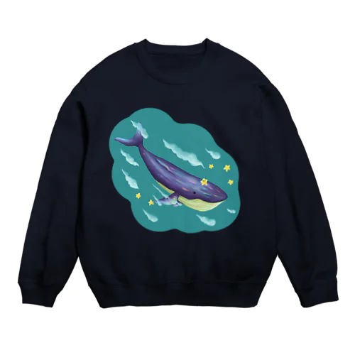 星と泳ぐシロナガスクジラ Crew Neck Sweatshirt