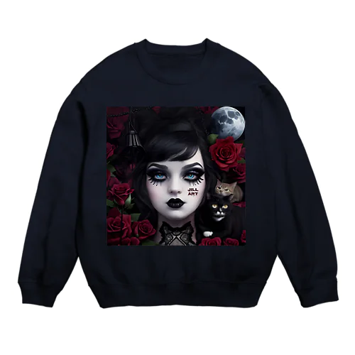 薔薇と猫のゴシックドール Crew Neck Sweatshirt