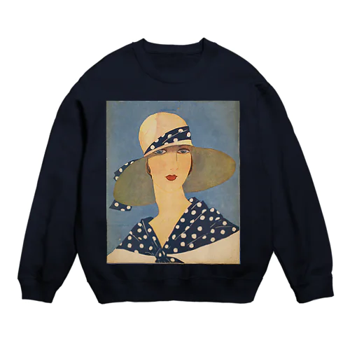 lady wearing a sun hat Crew Neck Sweatshirt