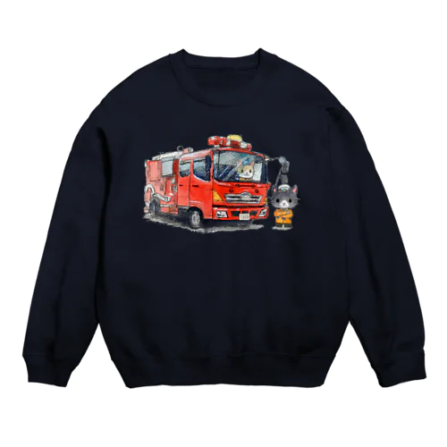 消防車とレスキューにゃんこ Crew Neck Sweatshirt