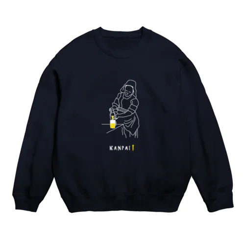 名画 × BEER（牛乳を注ぐ女）白線画 Crew Neck Sweatshirt