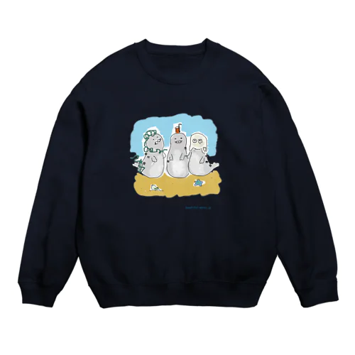 海ゴミに悩むアザラシ3兄弟 Crew Neck Sweatshirt