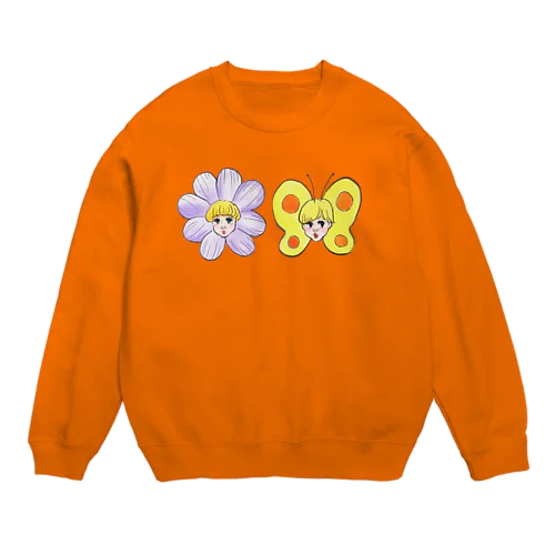 花とちょうちょ Crew Neck Sweatshirt