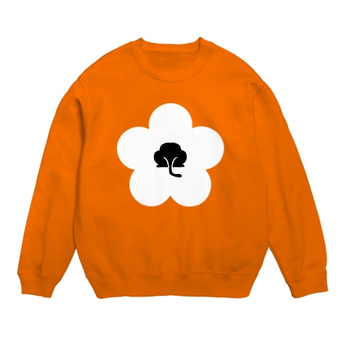動物家紋h.t.（裏梅ネコ尻）白 Crew Neck Sweatshirt