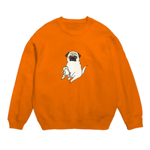 a pug and a frog doll Crew Neck Sweatshirt