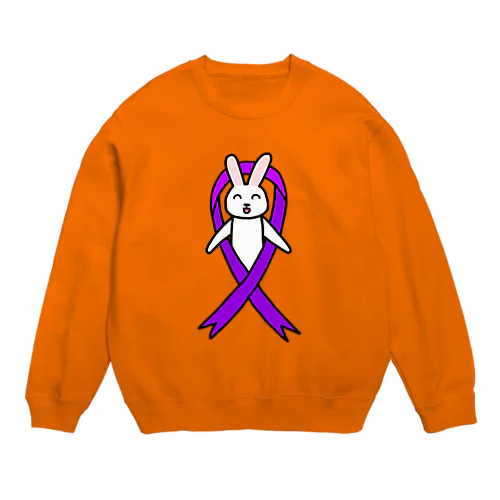 パープルリボン・うさぎ Crew Neck Sweatshirt