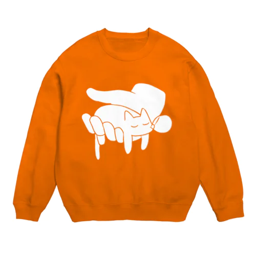 手の上に猫が乗っている Crew Neck Sweatshirt