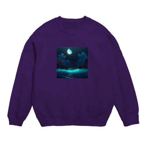 藍月に引き寄せられた波 Crew Neck Sweatshirt