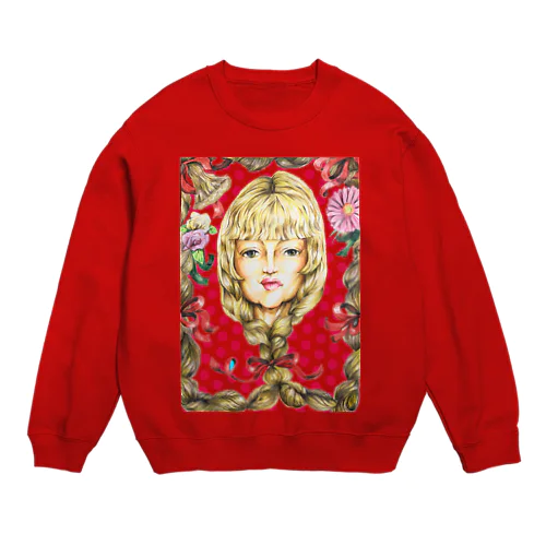 三つ編み、リボン、お花 Crew Neck Sweatshirt