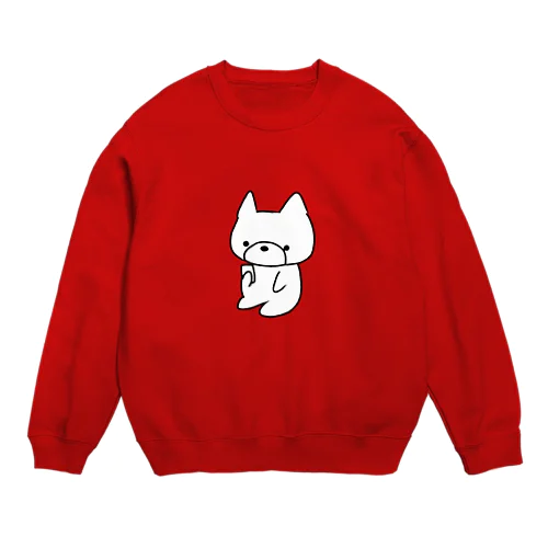 スマホをみる白い犬 Crew Neck Sweatshirt