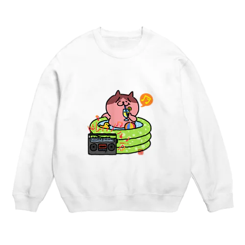 ビニールプールでまったり猫さん。 Crew Neck Sweatshirt