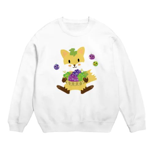 かわいいキツネとブドウ Crew Neck Sweatshirt