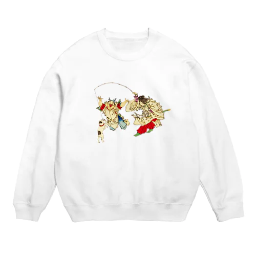 猫と遊ぶ神功皇后と恵比寿天 Crew Neck Sweatshirt