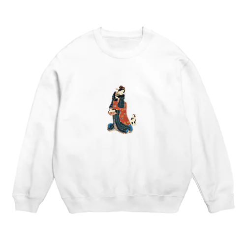 美女の言いつけを聞く猫 Crew Neck Sweatshirt