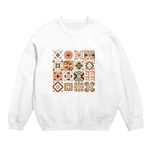 🇵🇹リスボンのアズレージョ（オレンジ Mix） Crew Neck Sweatshirt