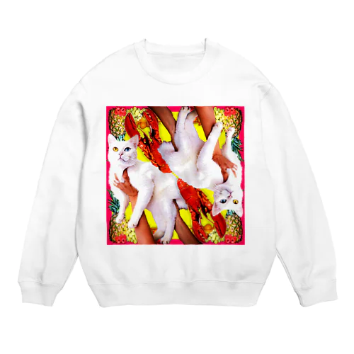 白猫のトロピカルなコラージュ Crew Neck Sweatshirt