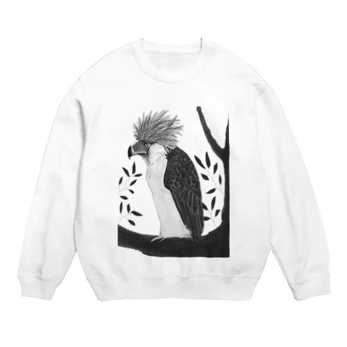 遠くを見るフィリピンワシ（白黒） Crew Neck Sweatshirt