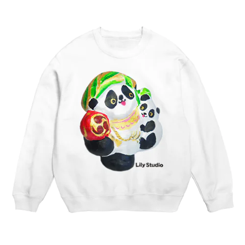 招福あっぱれ大黒パンダ親子 Crew Neck Sweatshirt