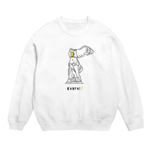 彫刻 × BEER（サモトラケのニケ）黒線画 Crew Neck Sweatshirt