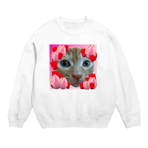 猫べーとチューリップ Crew Neck Sweatshirt