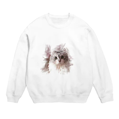 猫　デッサン風イラスト Crew Neck Sweatshirt