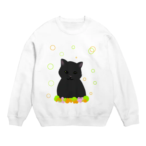 癒し猫 黒猫 Crew Neck Sweatshirt