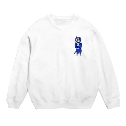 パーカーを着たぬこ。青 Crew Neck Sweatshirt