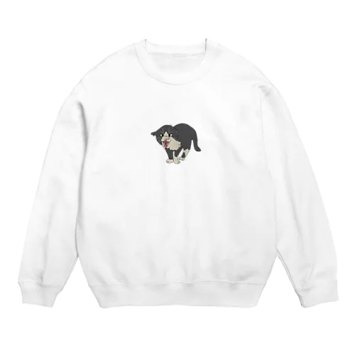 威嚇野良パパネコちゃん Crew Neck Sweatshirt