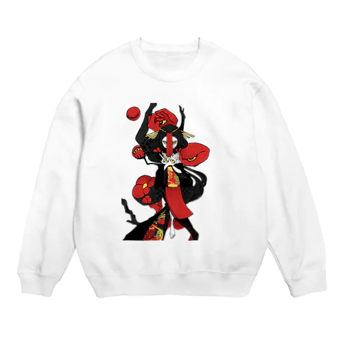 梅に赤短 Crew Neck Sweatshirt