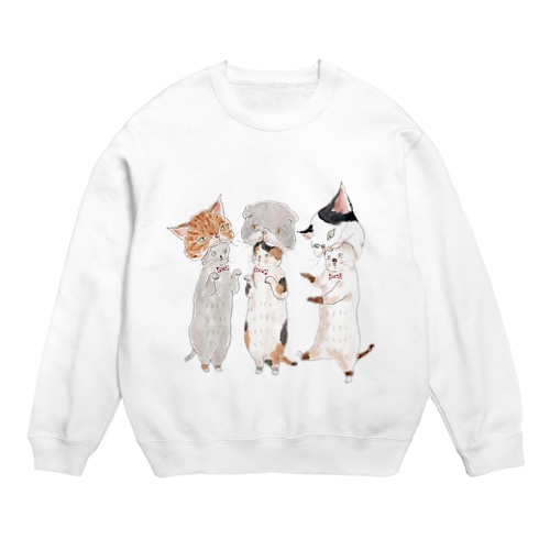 ねこがぶりにゃんこ Crew Neck Sweatshirt