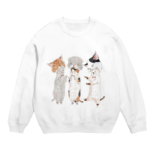 ねこがぶりにゃんこ Crew Neck Sweatshirt