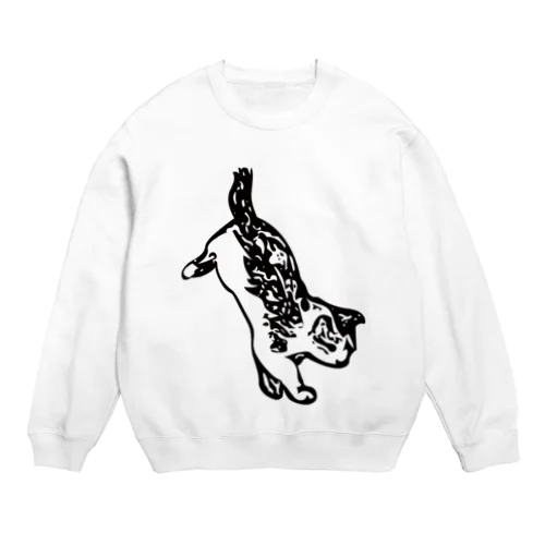 逆立ちネコ スウェット(白) Crew Neck Sweatshirt