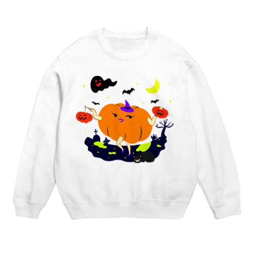 かぼちゃの提灯をもつかぼちゃ Crew Neck Sweatshirt