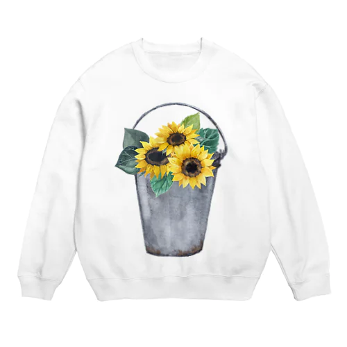 Watering bucket and sunflowers  じょうろ と ひまわり Crew Neck Sweatshirt