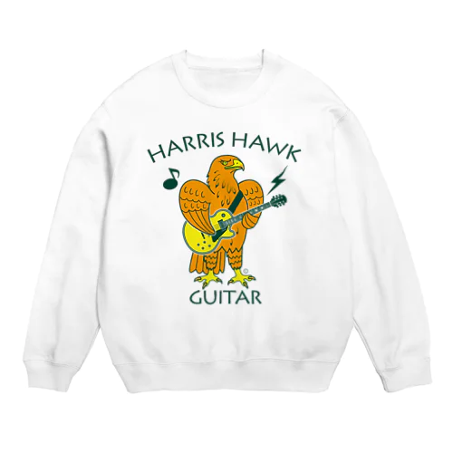 ハリスホーク・ギター・鷲・鷹・オレンジ・音楽・モモアカノスリ・なつく・ペット・狩り・Harris Hawk・イラスト・Guitar・絵・鳩よけ・鳥・猛禽・タカ目タカ科・オリジナル作品(C) Crew Neck Sweatshirt