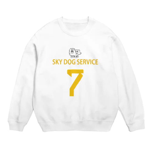 ７周年★スカイドッグサービス  サッカーユニフォーム風「７」×犬（ワンちゃんキャラクター） Crew Neck Sweatshirt