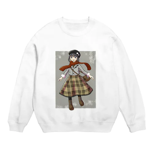 冬の装いの少女 Crew Neck Sweatshirt