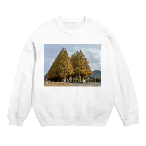 紅葉の季節の並木道 Crew Neck Sweatshirt