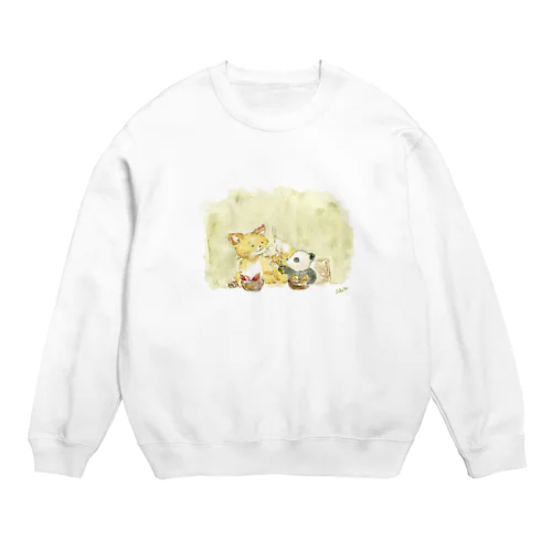 キツネとパンダのお芋会（濃い目） Crew Neck Sweatshirt