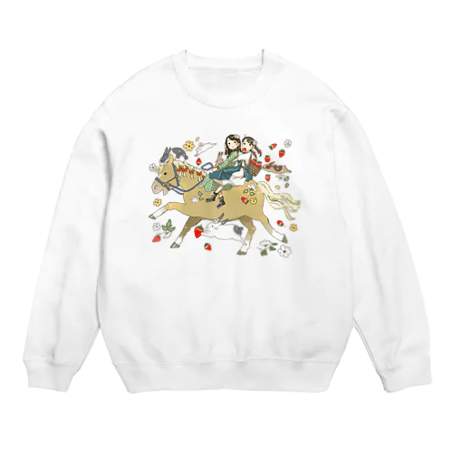 馬とうさぎといちご狩り！ Crew Neck Sweatshirt